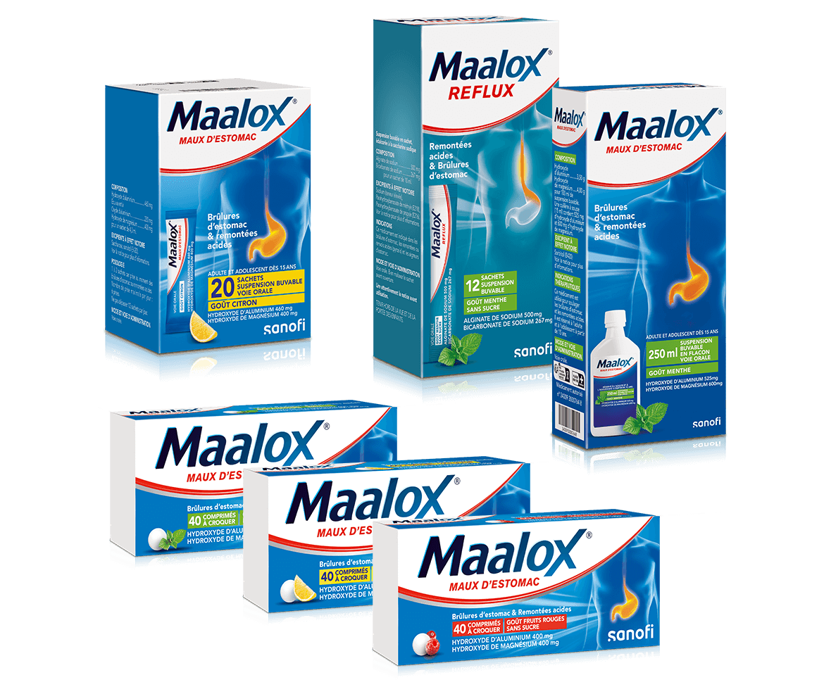 Toutes la gamme Maalox Maux d'estomac et Maalox Reflux